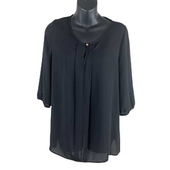 My Beloved Tops - My beloved V-neck keyhole top black dress shirt size small